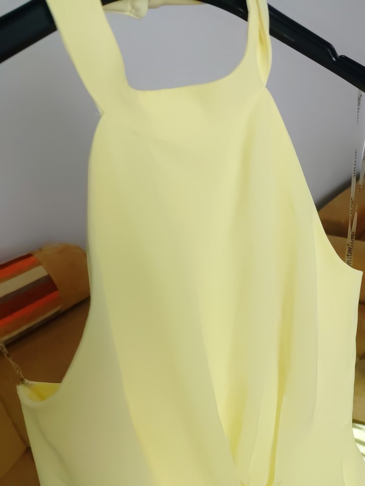 Sarı Drapeli Uzun Askısız Kadın Elbise - Görsel 2