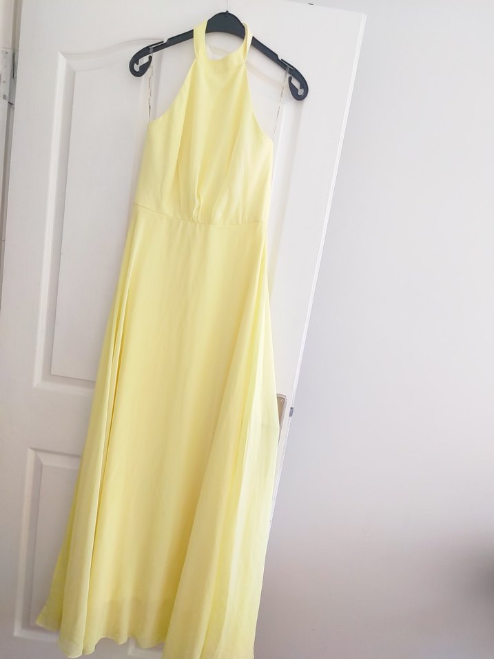 Sarı Drapeli Uzun Askısız Kadın Elbise - Görsel 4