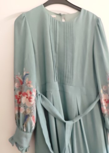 Uzun Turkuaz Nakışlı Kadın Elbise - Görsel 3