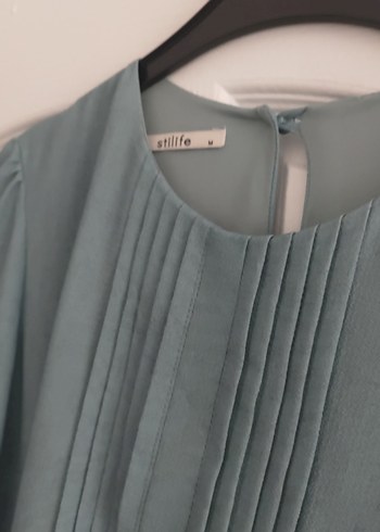 Uzun Turkuaz Nakışlı Kadın Elbise - Görsel 5