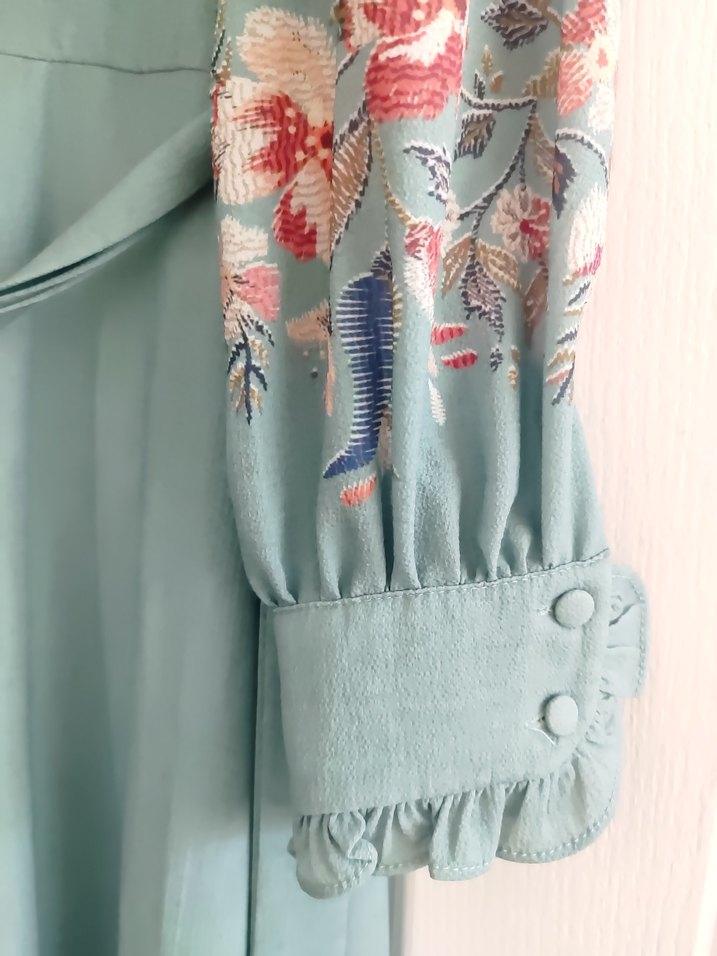 Uzun Turkuaz Nakışlı Kadın Elbise - Görsel 4