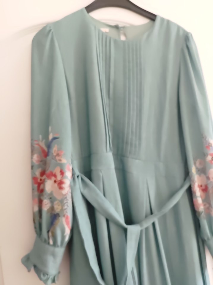 Uzun Turkuaz Nakışlı Kadın Elbise - Görsel 3