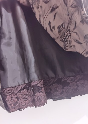 Drapeli Vintage Desenli Uzun Kahverengi Etek - Görsel 2