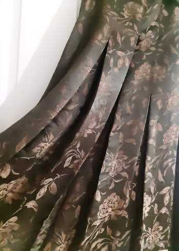 Drapeli Vintage Desenli Uzun Kahverengi Etek - Görsel 3