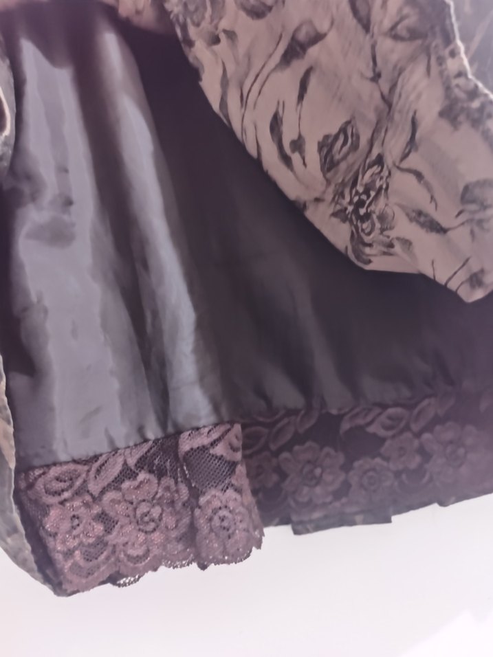 Drapeli Vintage Desenli Uzun Kahverengi Etek - Görsel 2