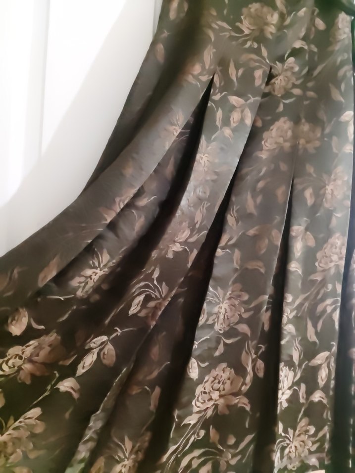 Drapeli Vintage Desenli Uzun Kahverengi Etek - Görsel 3