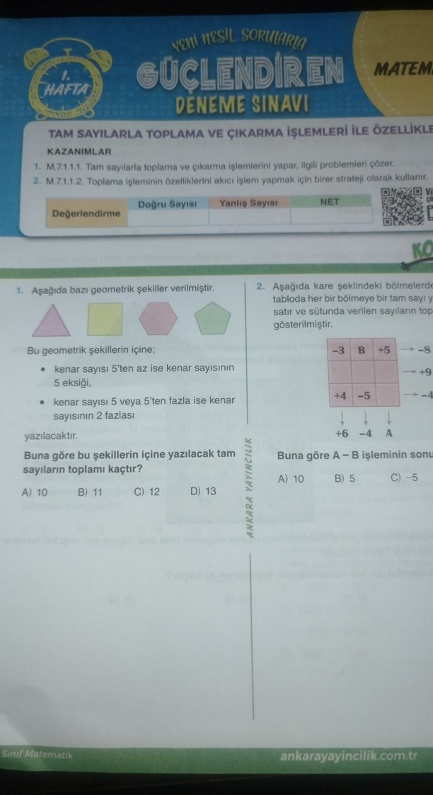 32 Haftalık Kazanım Denemeleri Matematik Kitabı - Görsel 2