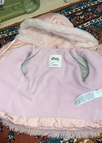 6-9 Ay Beden Kız Çocuk Pudra Peluş Detaylı Kaban