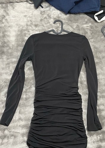 Uzun Kollu Siyah Drapeli Kadın Elbise - Görsel 3