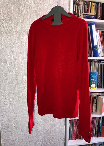 Kırmızı Kadın Yün Kazak, Uzun Kollu - Görsel 3
