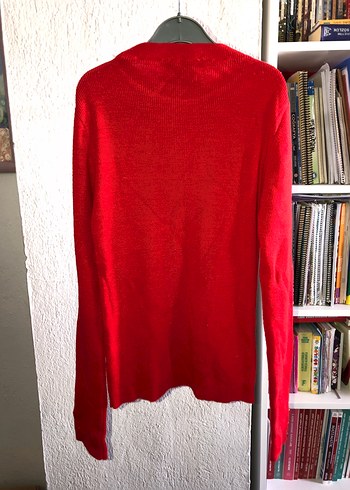 Kırmızı Kadın Yün Kazak, Uzun Kollu - Görsel 5