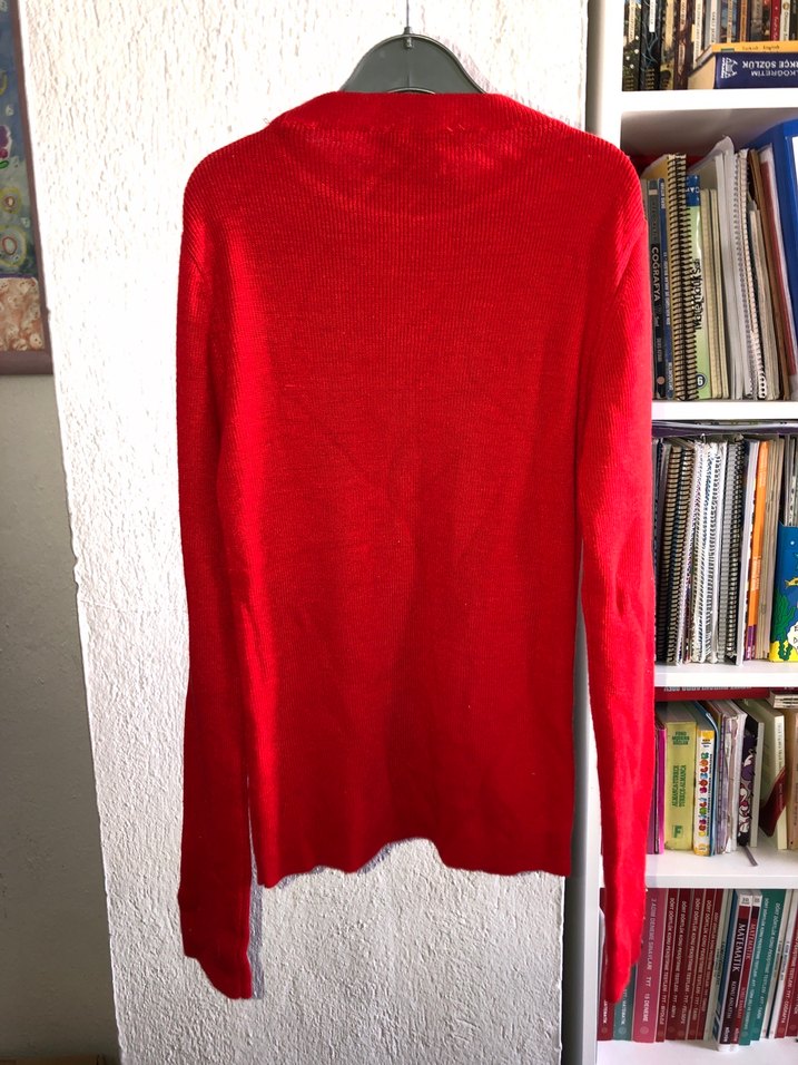 Kırmızı Kadın Yün Kazak, Uzun Kollu - Görsel 5