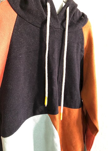 Kapüşonlu, Renk Bloklu Kadın Sweatshirt - Görsel 4