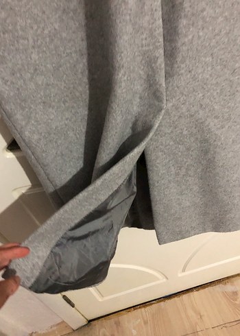 Gri Çift Düğmeli Uzun Kaban - Görsel 7