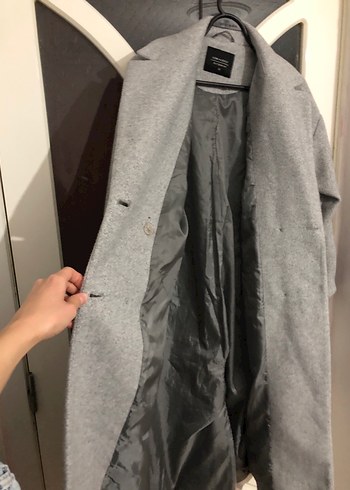 Gri Çift Düğmeli Uzun Kaban - Görsel 5