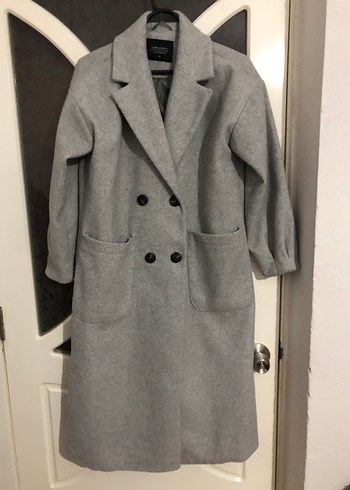 Gri Çift Düğmeli Uzun Kaban - Görsel 2