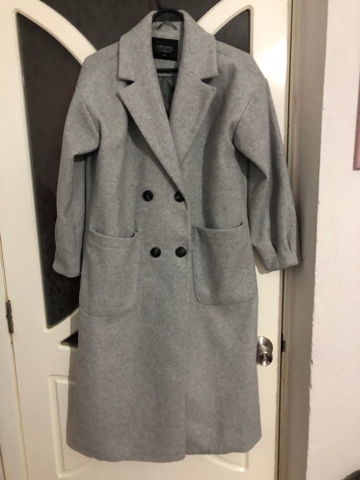 Gri Çift Düğmeli Uzun Kaban - Görsel 2