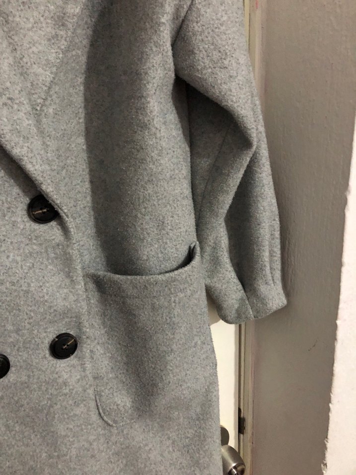 Gri Çift Düğmeli Uzun Kaban - Görsel 3