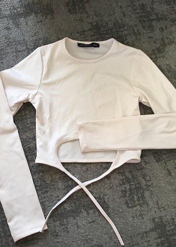 Kadın Beyaz Uzun Kollu Crop Top