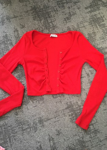 Düğmeli Uzun Kollu Kırmızı Bolero