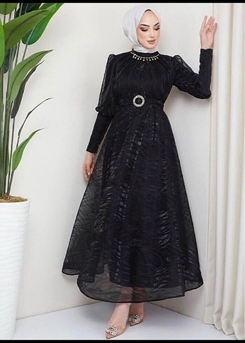 Siyah Uzun Kollu Uzun Abiye Elbise - Görsel 2