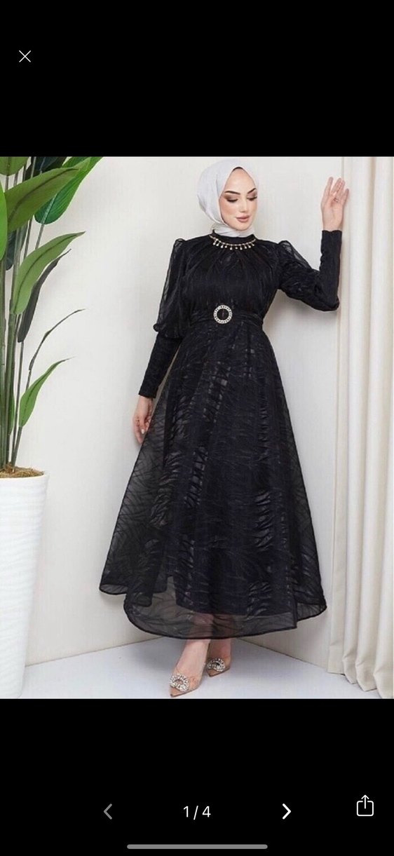 Siyah Uzun Kollu Uzun Abiye Elbise - Görsel 2