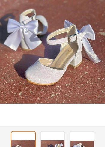 Beyaz fiyonklu kız çocuk topuklu ayakkabı - Görsel 2