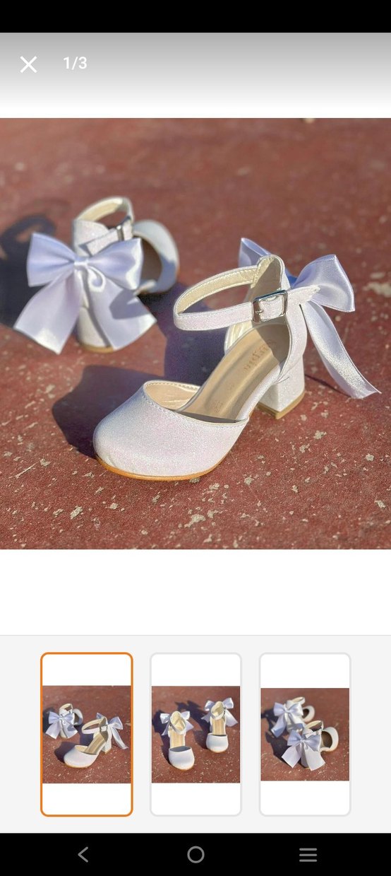 Beyaz fiyonklu kız çocuk topuklu ayakkabı - Görsel 2