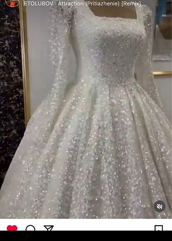 Uzun Kollu Parlak Beyaz Prenses Gelinlik - Görsel 2