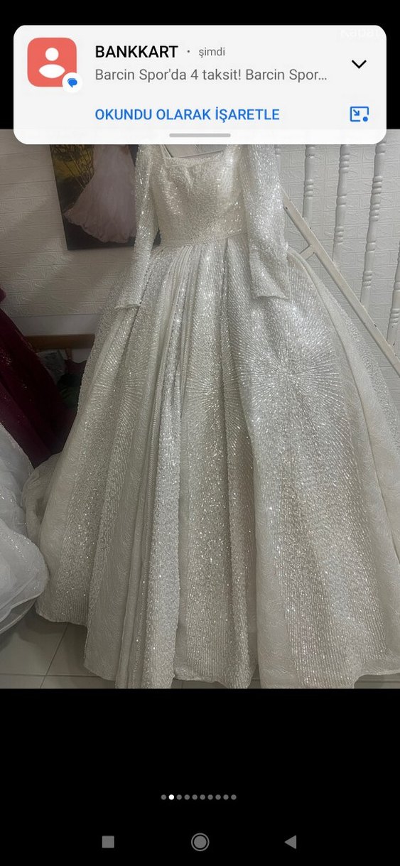 Parlak Beyaz Uzun Kollu Prenses Gelinlik - Görsel 2