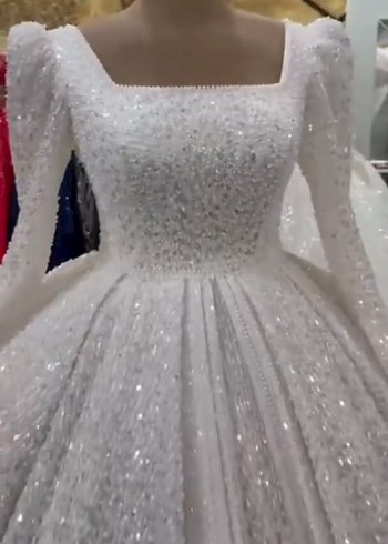 Uzun Kollu V Yaka Prenses Gelinlik - Görsel 2