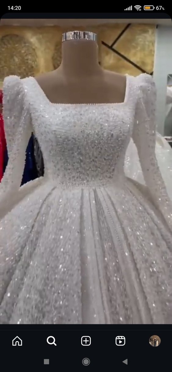 Uzun Kollu V Yaka Prenses Gelinlik - Görsel 2