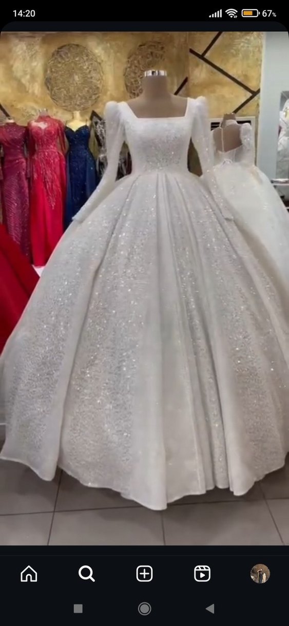 Uzun Kollu V Yaka Prenses Gelinlik - Görsel 4