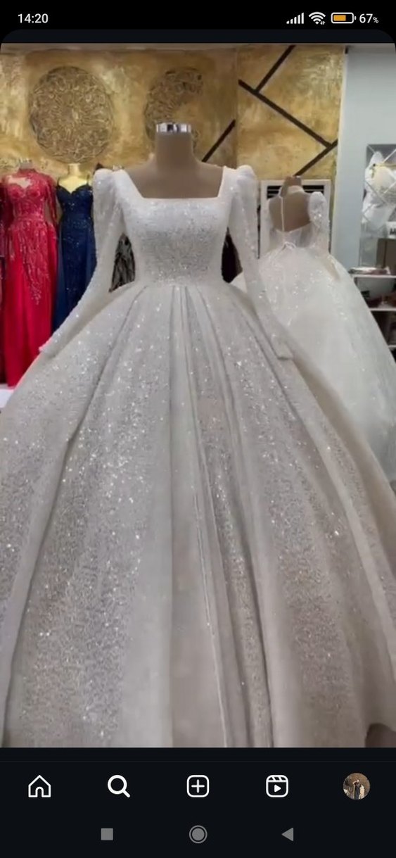 Uzun Kollu V Yaka Prenses Gelinlik - Görsel 3