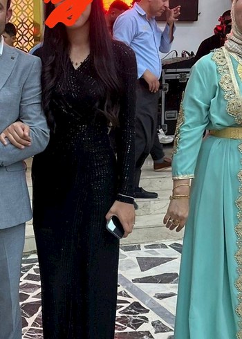 Siyah Uzun Kollu V Yaka Yılan Desenli Kadın Elbise - Görsel 2