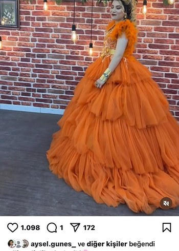 Turuncu Straplez Uzun Abiye Elbise - Görsel 2