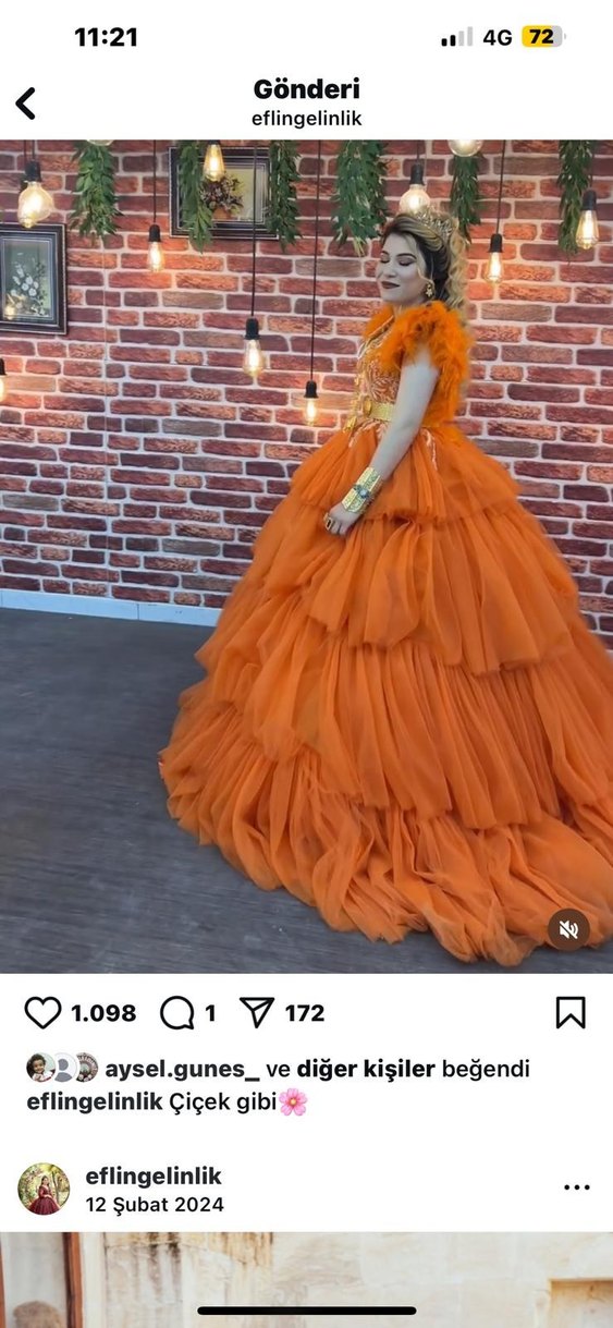 Turuncu Straplez Uzun Abiye Elbise - Görsel 2