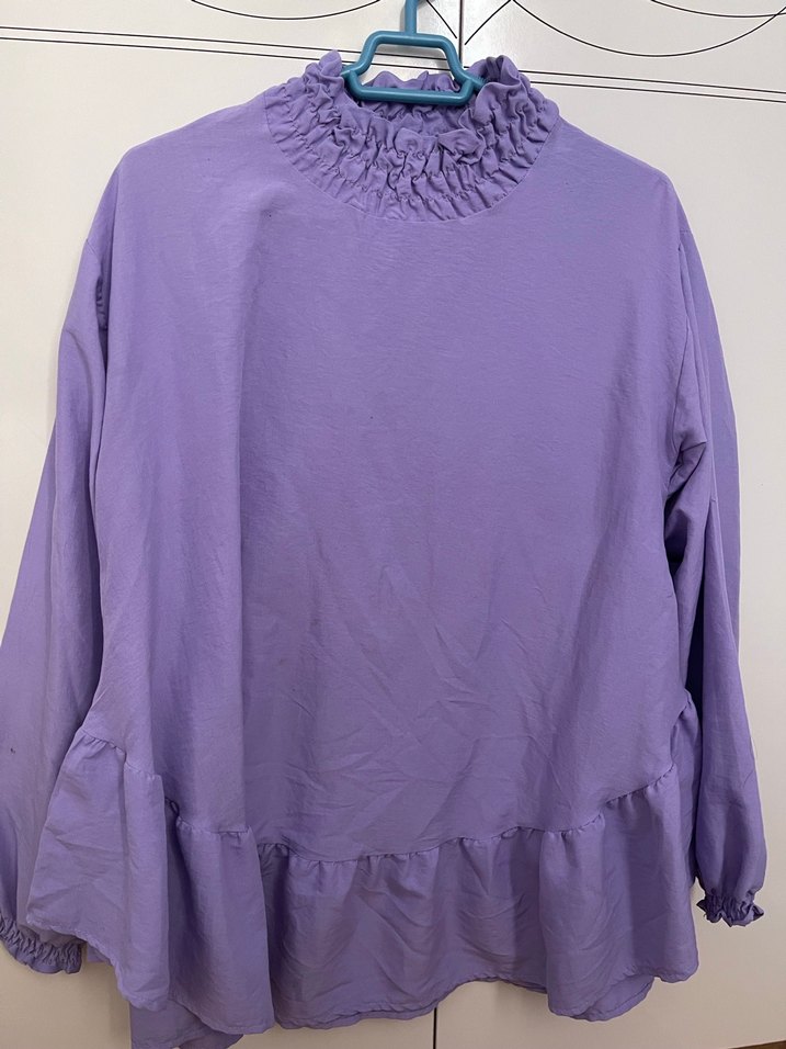 Fırfırlı Mor Hamile Bluzu - Görsel 3