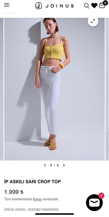 s Beden sarı Renk Join us crop bluz