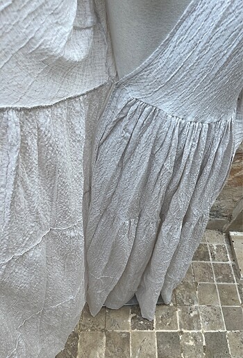 Ekru kruvaze uzun elbise - Görsel 9