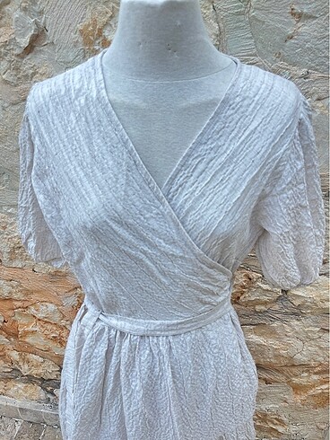 Ekru kruvaze uzun elbise - Görsel 6