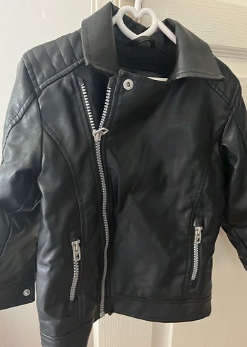 4 Yaş Beden Kız erkek çocuk Siyah Deri Biker Ceket