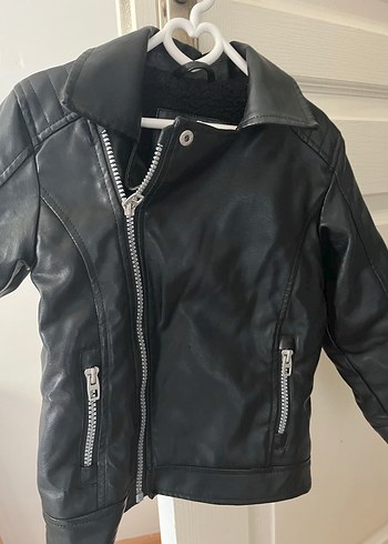 Kız erkek çocuk Siyah Deri Biker Ceket