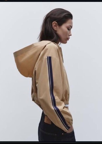 Bej Kapüşonlu Rahat Kesim Midi ceket - Görsel 2
