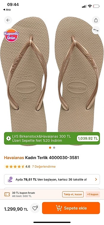 39 Beden camel Renk Havaianas terlik