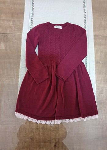 Bordo Kız Çocuk Triko Elbise