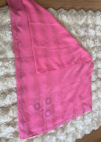 Dantel Detaylı Pembe İpek Şal - Görsel 2