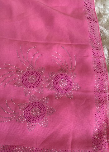 Dantel Detaylı Pembe İpek Şal - Görsel 3