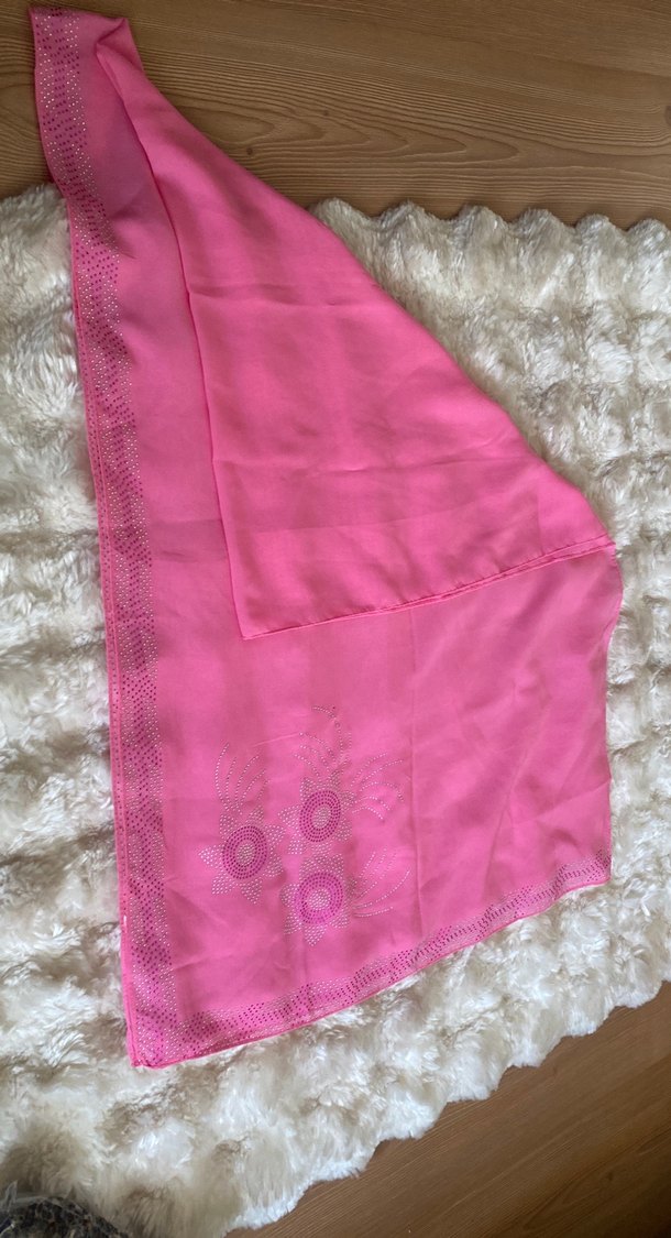 Dantel Detaylı Pembe İpek Şal - Görsel 2