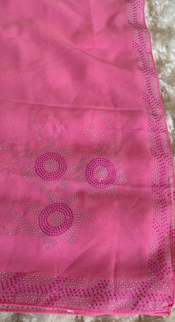 Dantel Detaylı Pembe İpek Şal - Görsel 3